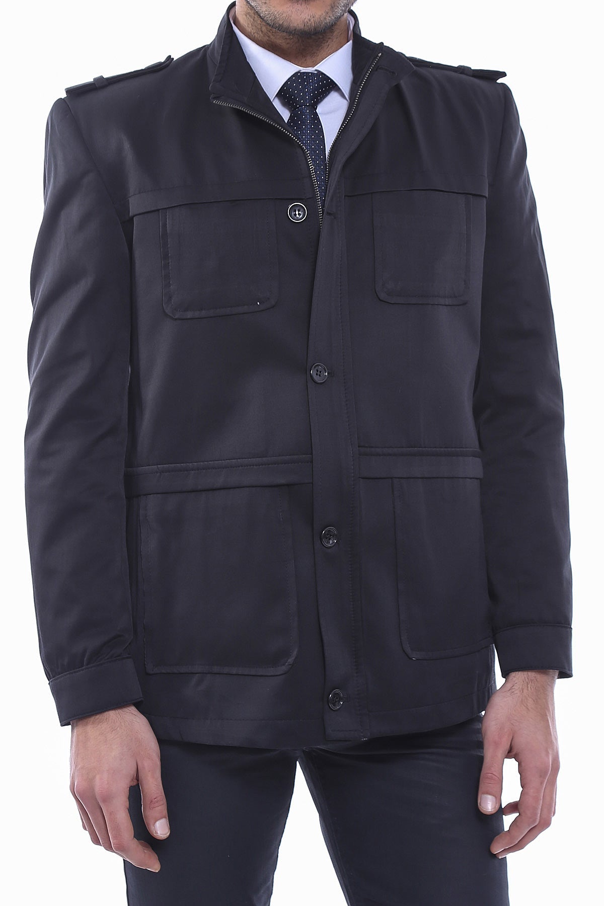 Plain Black Men Short Coat - Wessi