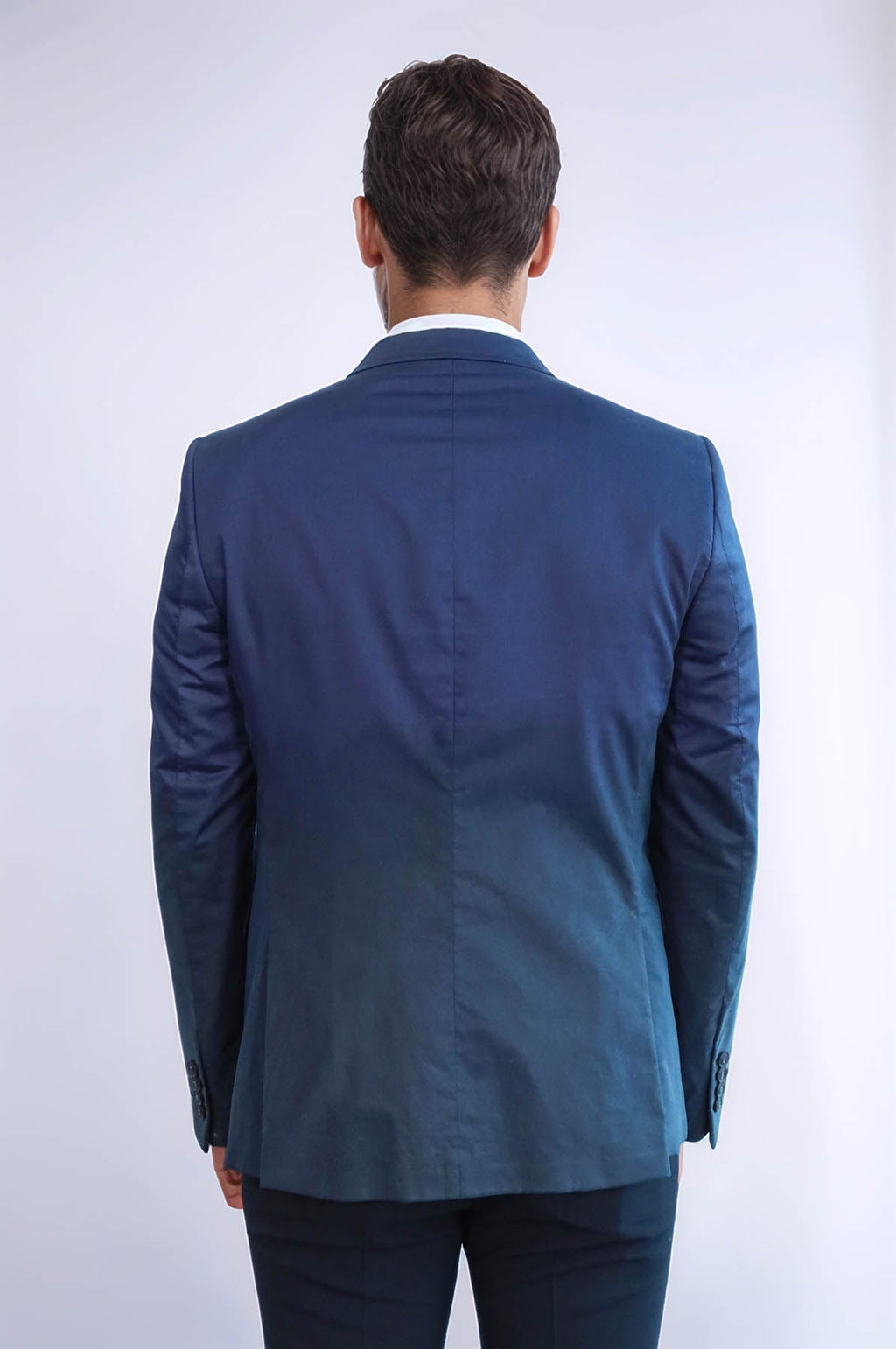 2 Button Mono Lapel Plain Cotton Navy Blue Jacket-Wessi