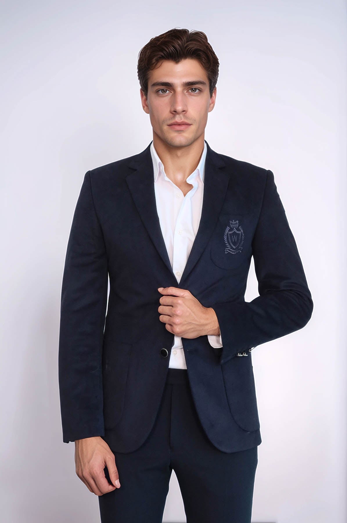 Bag Pocket Rigging Velvet Navy Blue Jacket-Wessi