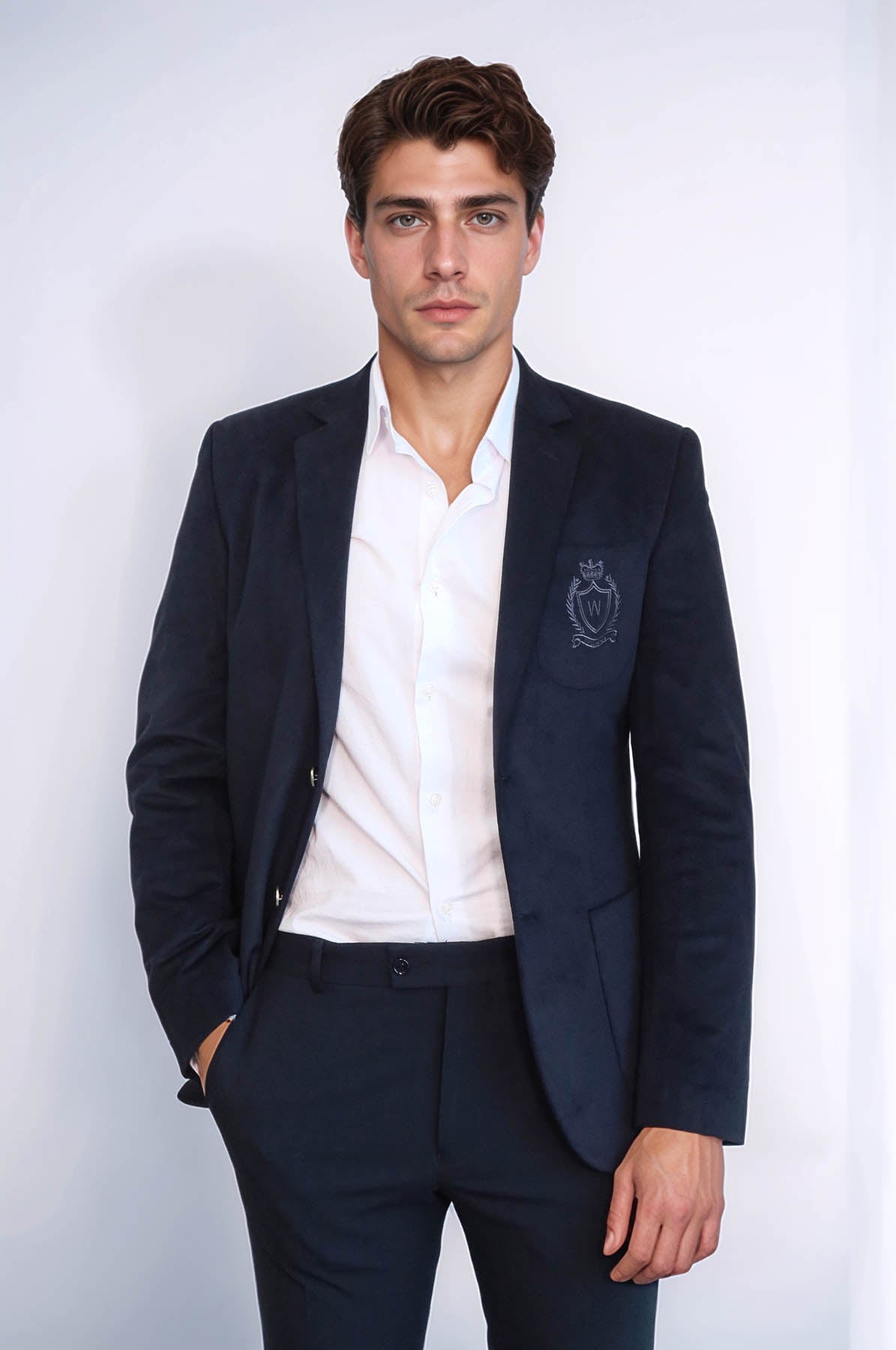 Bag Pocket Rigging Velvet Navy Blue Jacket-Wessi