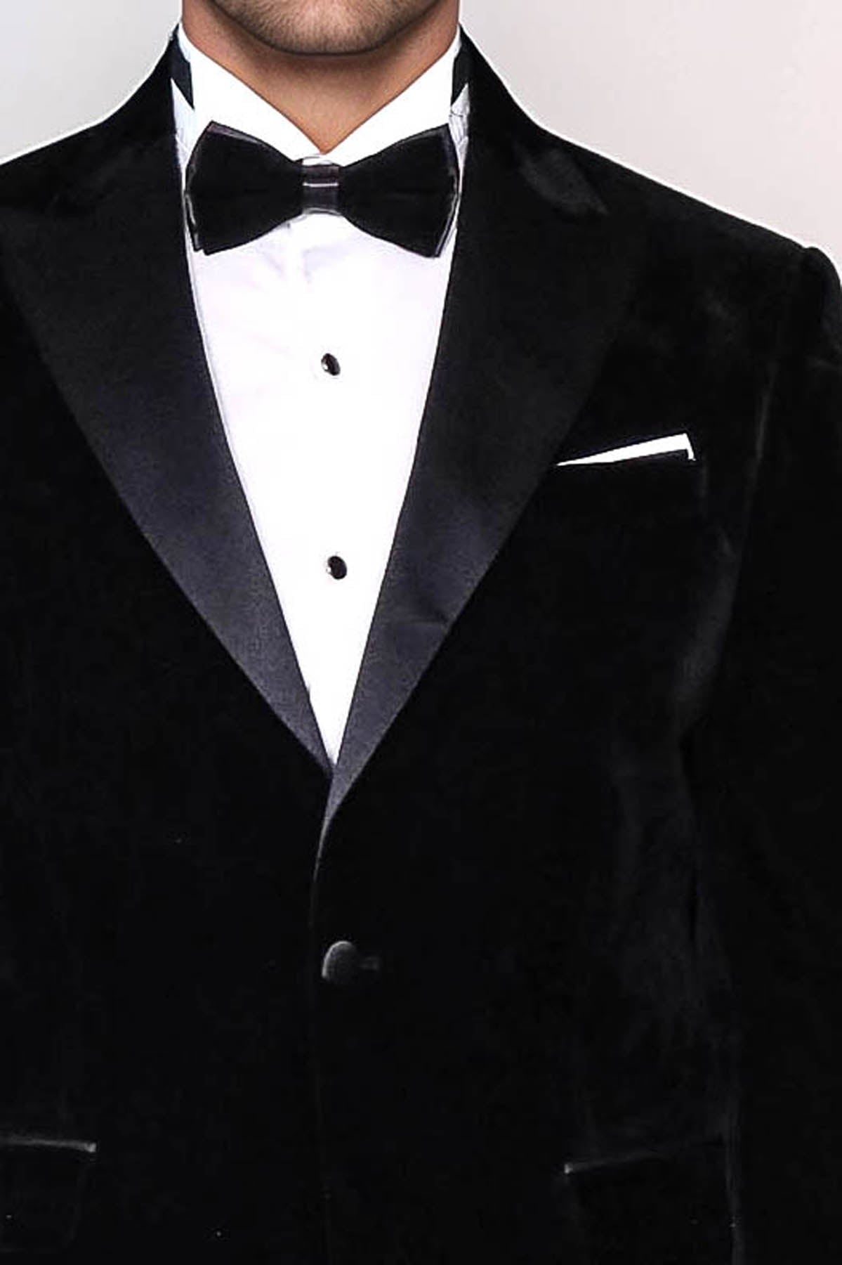 Peak Lapel Velvet Black Men Prom Blazer - Wessi