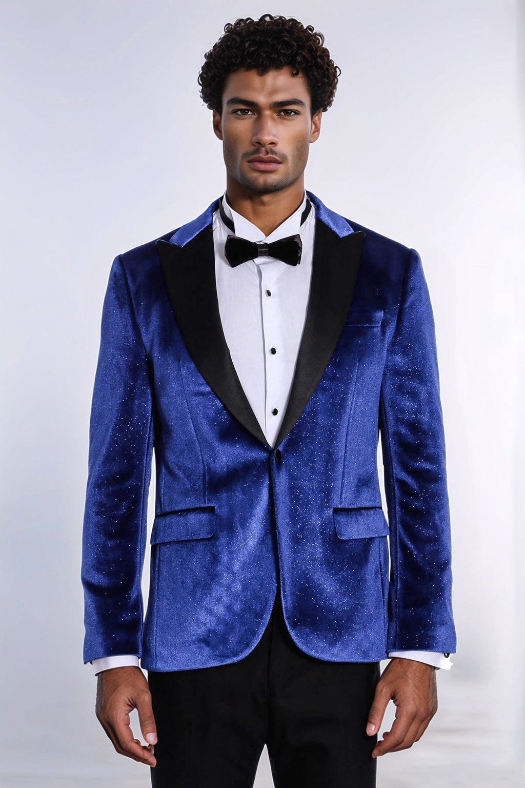 Sparkle Slim Fit Velvet Bast Blue Men Dinner Tuxedo Jacket - Wessi