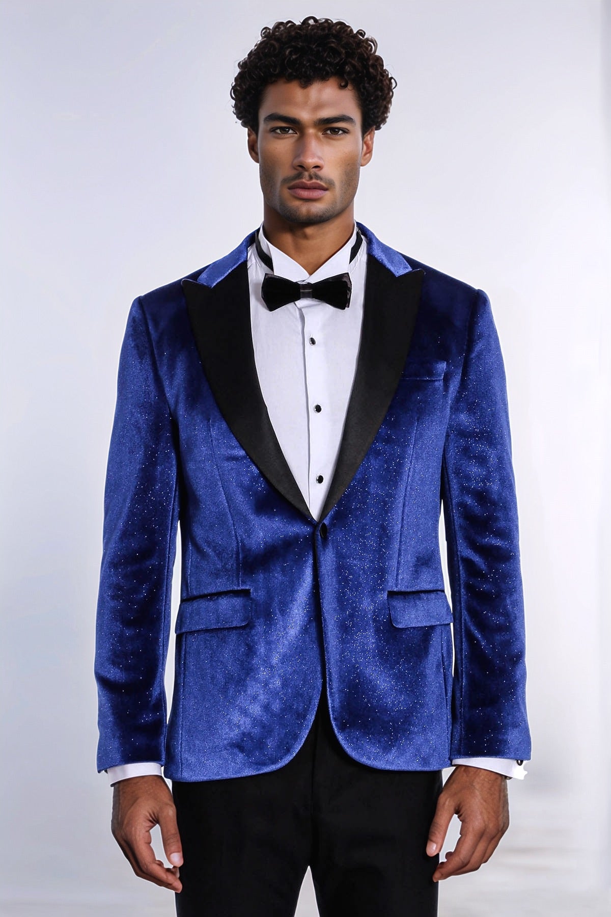 Sparkle Slim Fit Velvet Bast Blue Men Dinner Tuxedo Jacket - Wessi