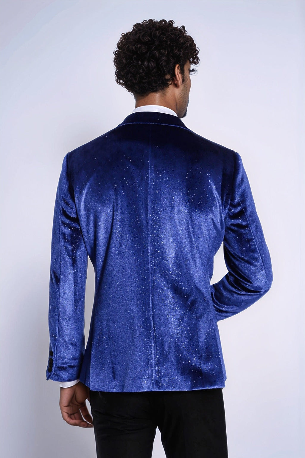 Sparkle Slim Fit Velvet Bast Blue Men Dinner Tuxedo Jacket - Wessi
