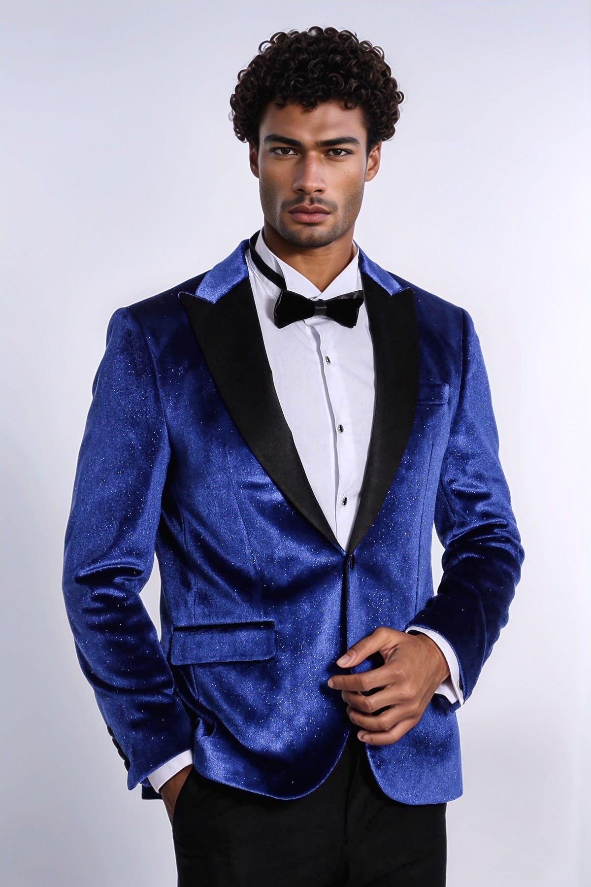 Sparkle Slim Fit Velvet Bast Blue Men Dinner Tuxedo Jacket - Wessi