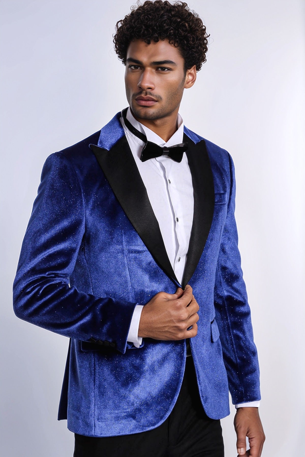 Sparkle Slim Fit Velvet Bast Blue Men Dinner Tuxedo Jacket - Wessi