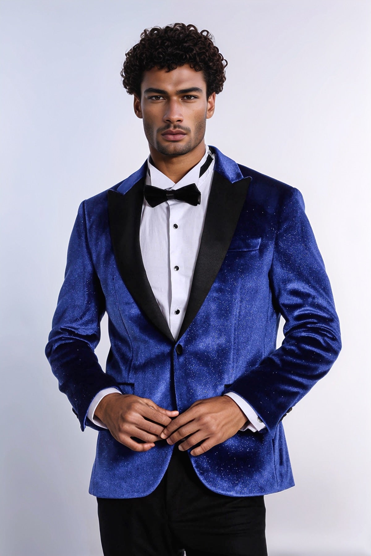 Sparkle Slim Fit Velvet Bast Blue Men Dinner Tuxedo Jacket - Wessi