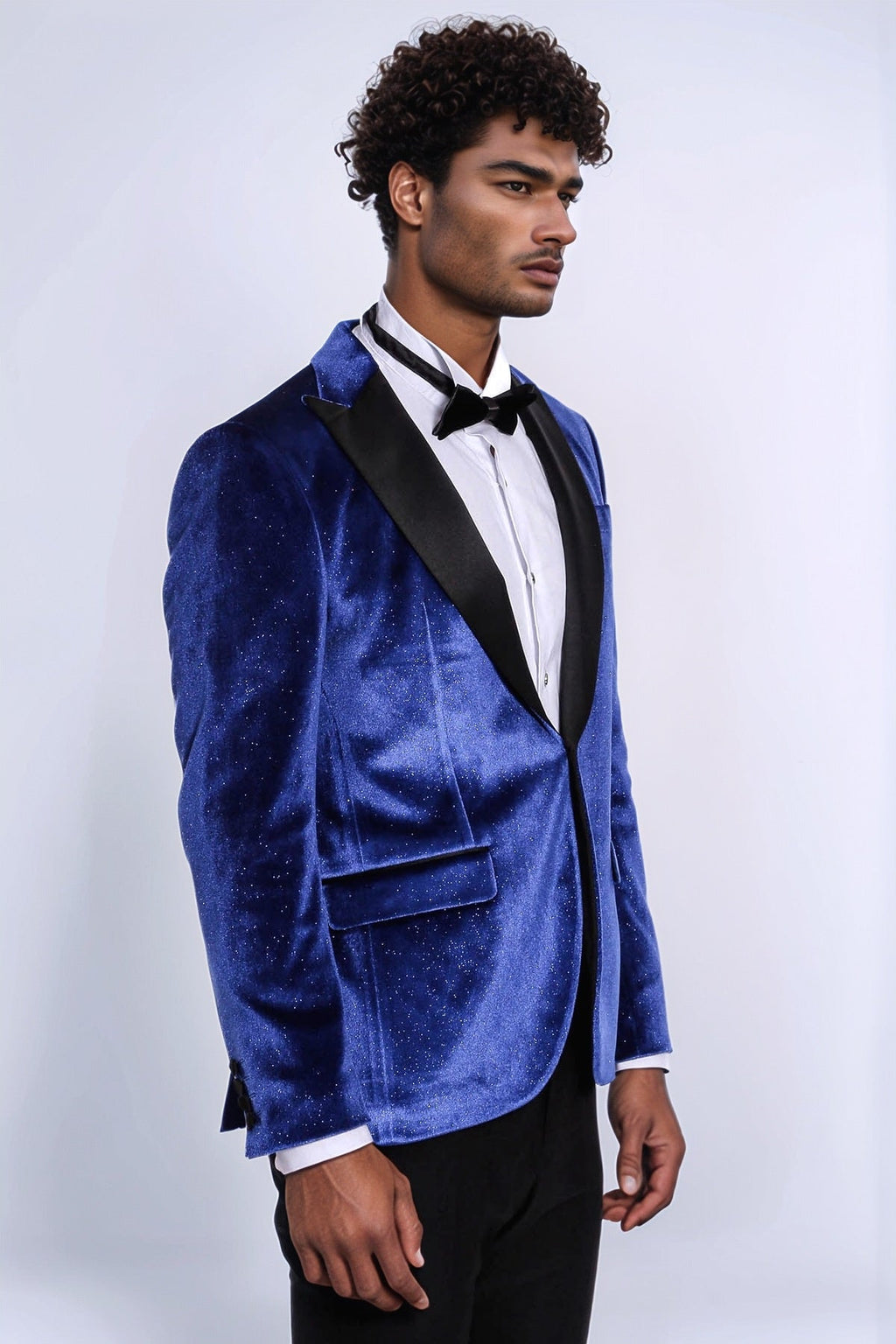 Sparkle Slim Fit Velvet Bast Blue Men Dinner Tuxedo Jacket - Wessi