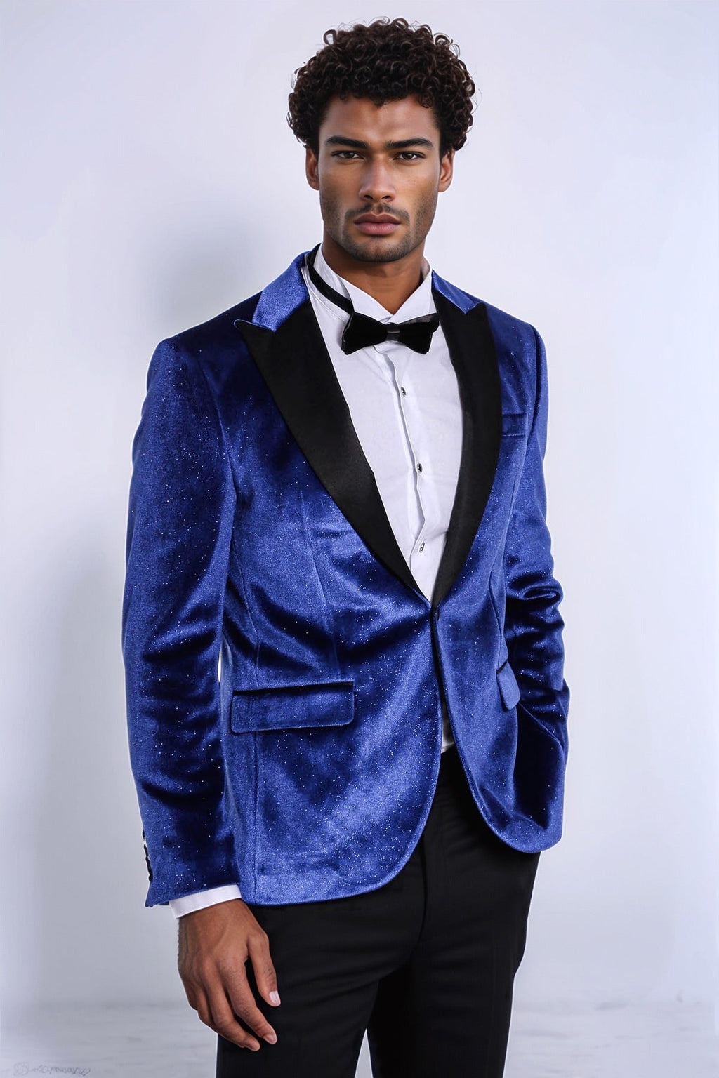 Sparkle Slim Fit Velvet Bast Blue Men Dinner Tuxedo Jacket - Wessi