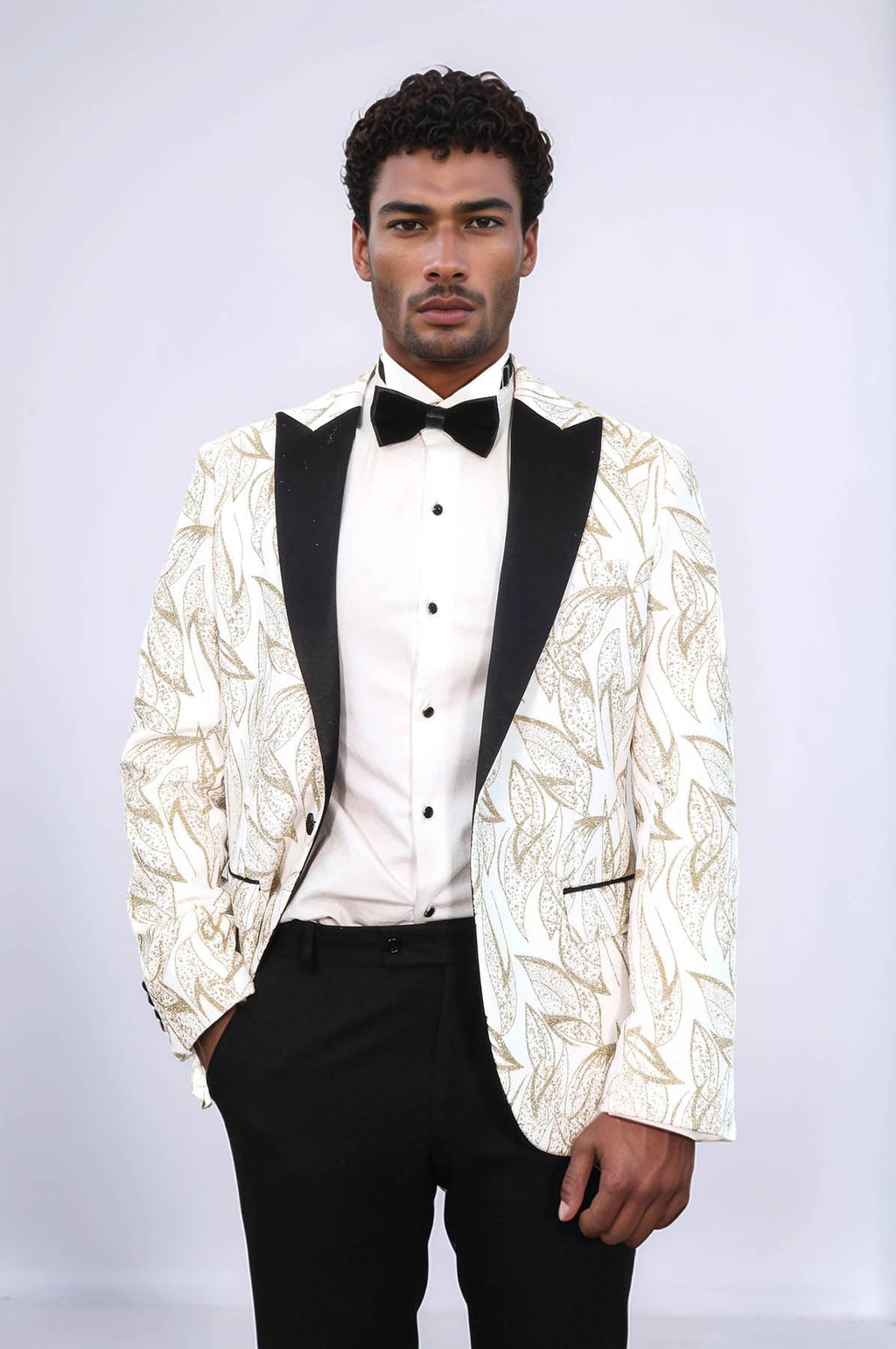 Glittery Slim Fit White Men Wedding Groom Tuxedo Jacket - Wessi