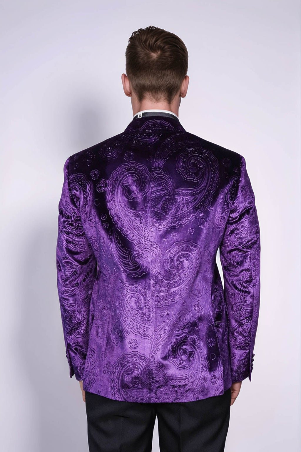 Floral Patterned Purple Velvet Men Tuxedo  Jacket - Wessi