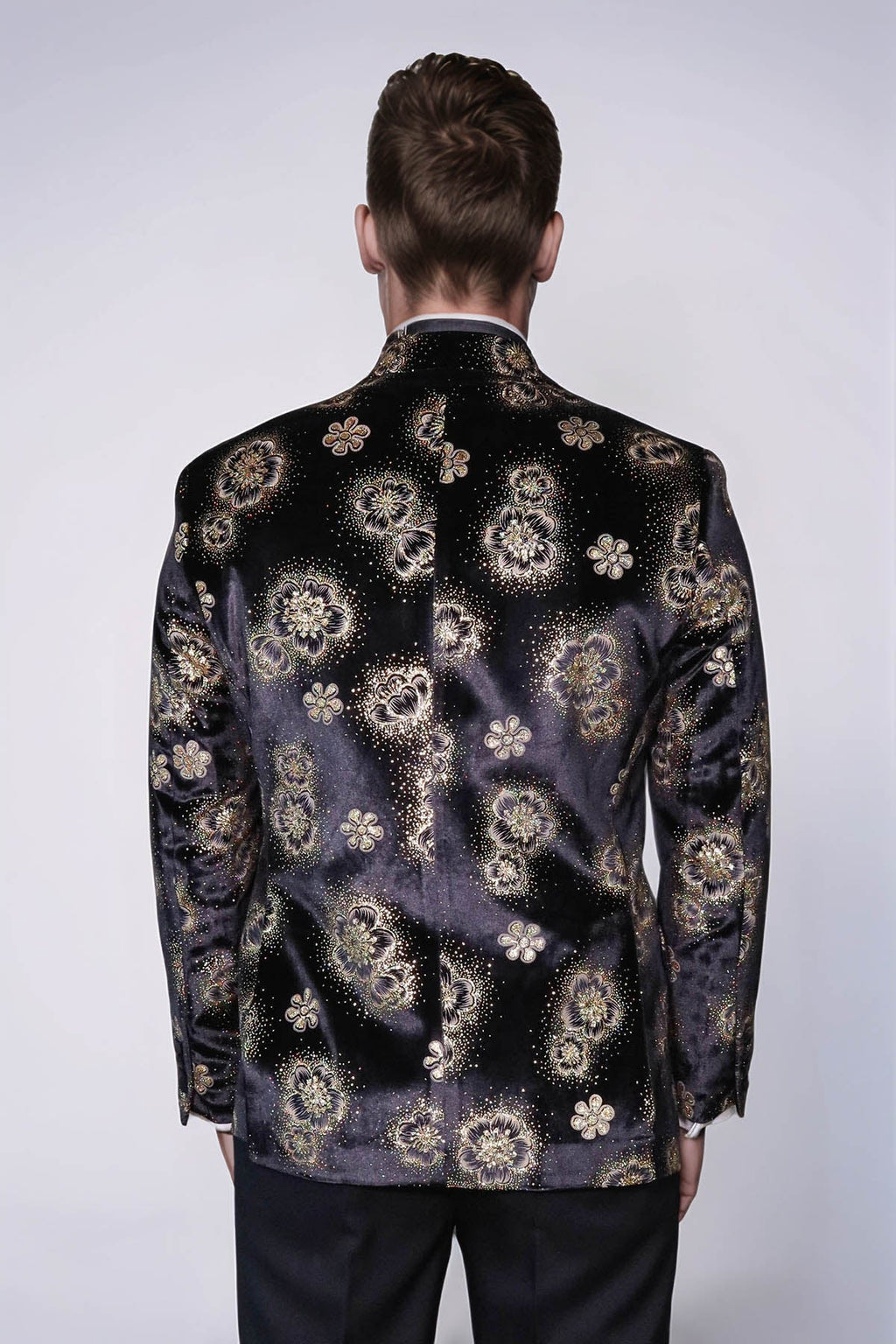 Black Patterned Over Black Men Prom Blazer - Wessi