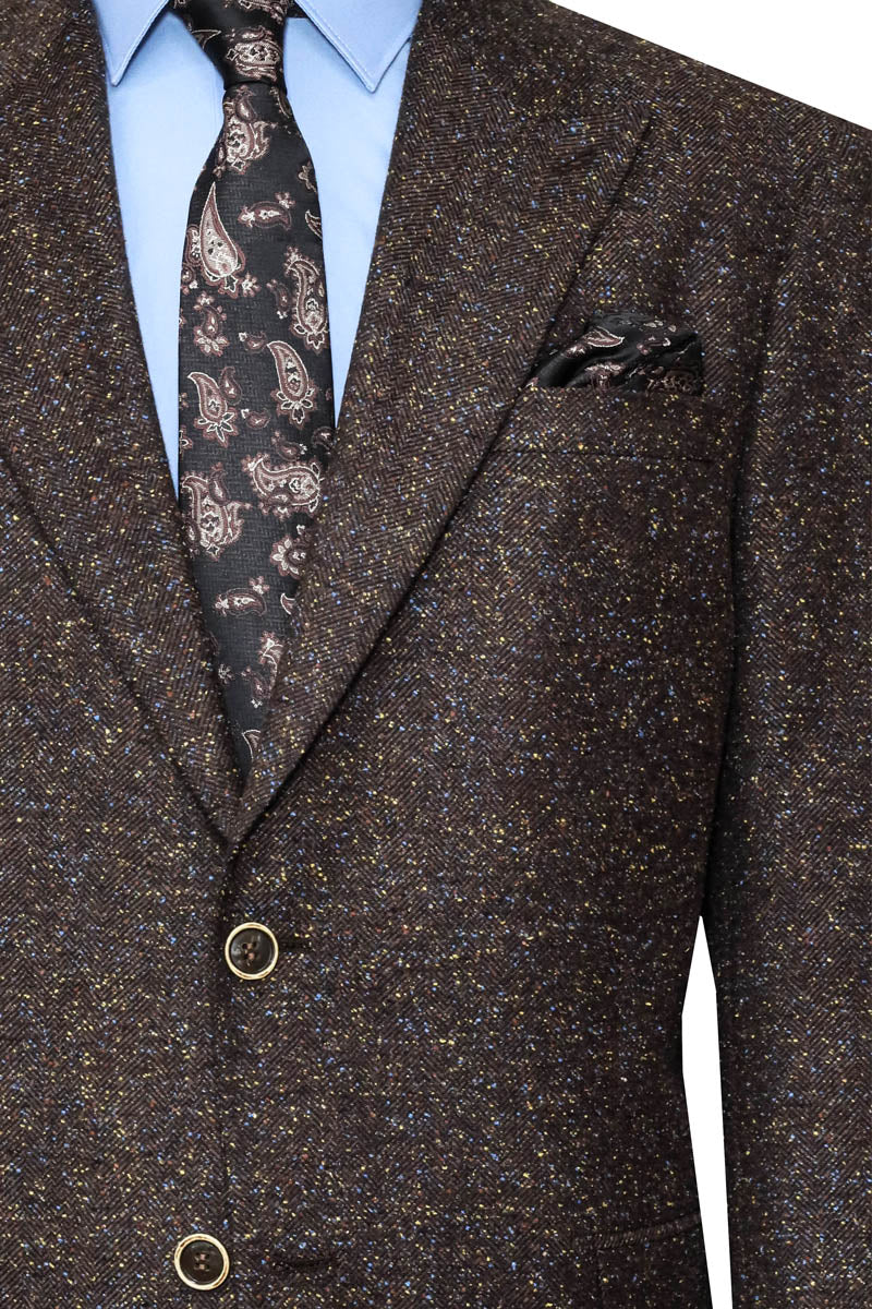 Brown Jacket, Beige Trousers, Blue Shirt, and Paisley Tie - Modern Classic Look  - Wessi