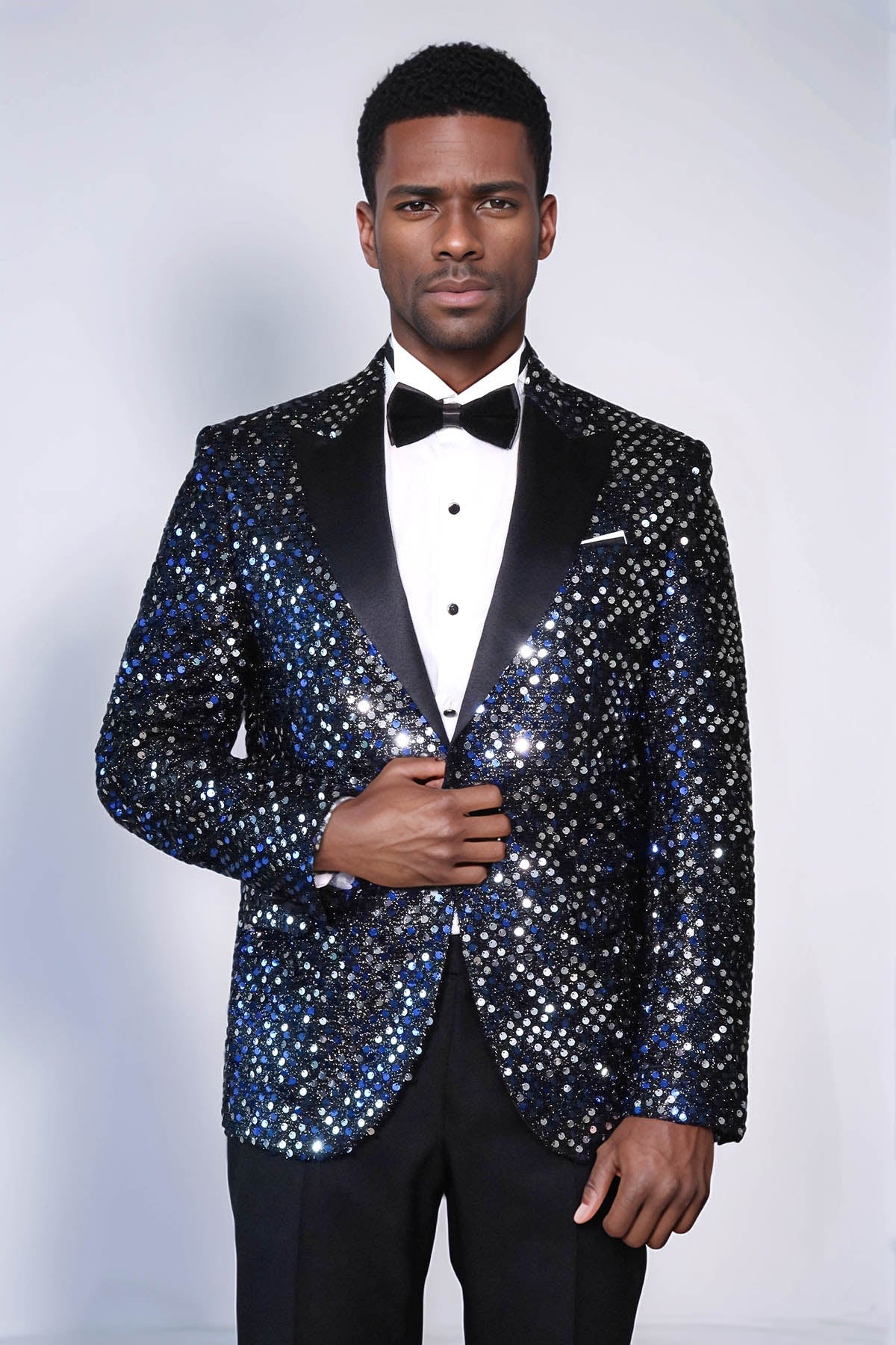 Glitter Pattern Black Men Prom Blazer - Wessi