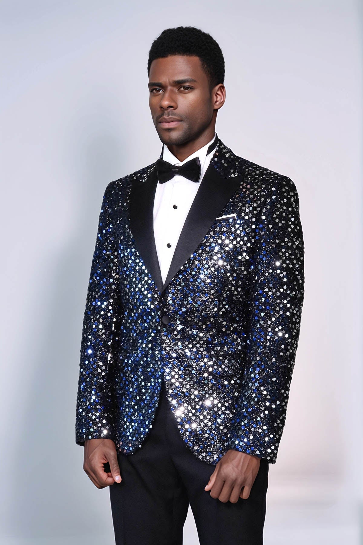 Glitter Pattern Black Men Prom Blazer - Wessi