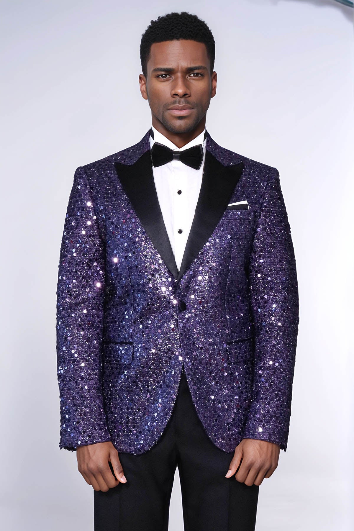 Glitter Pattern Purple Men Prom Blazer - Wessi
