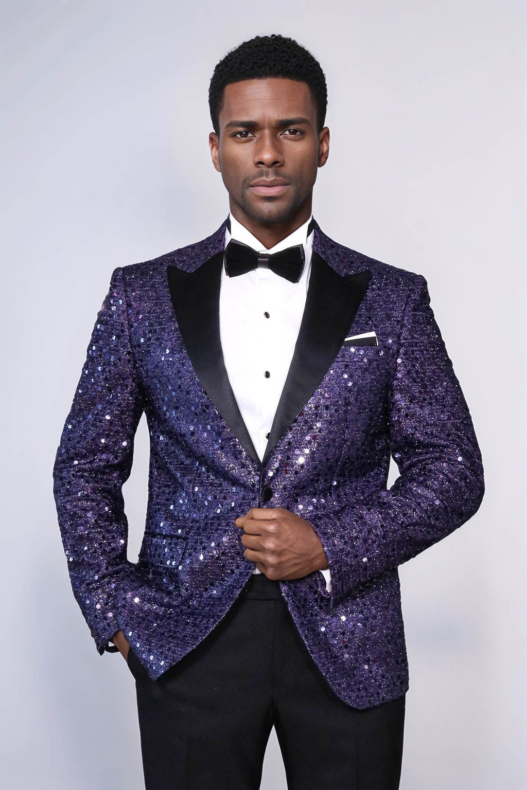 Glitter Pattern Purple Men Prom Blazer - Wessi