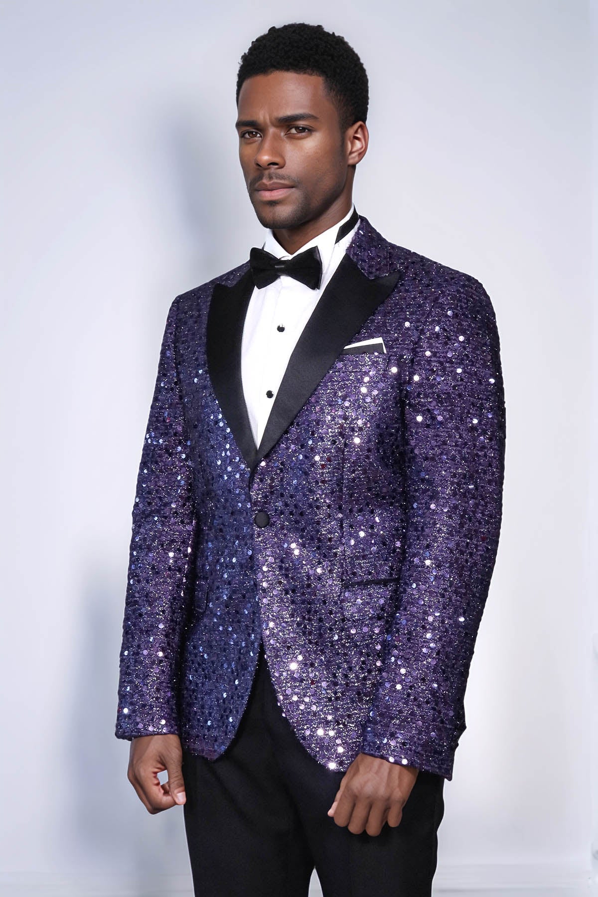 Glitter Pattern Purple Men Prom Blazer - Wessi