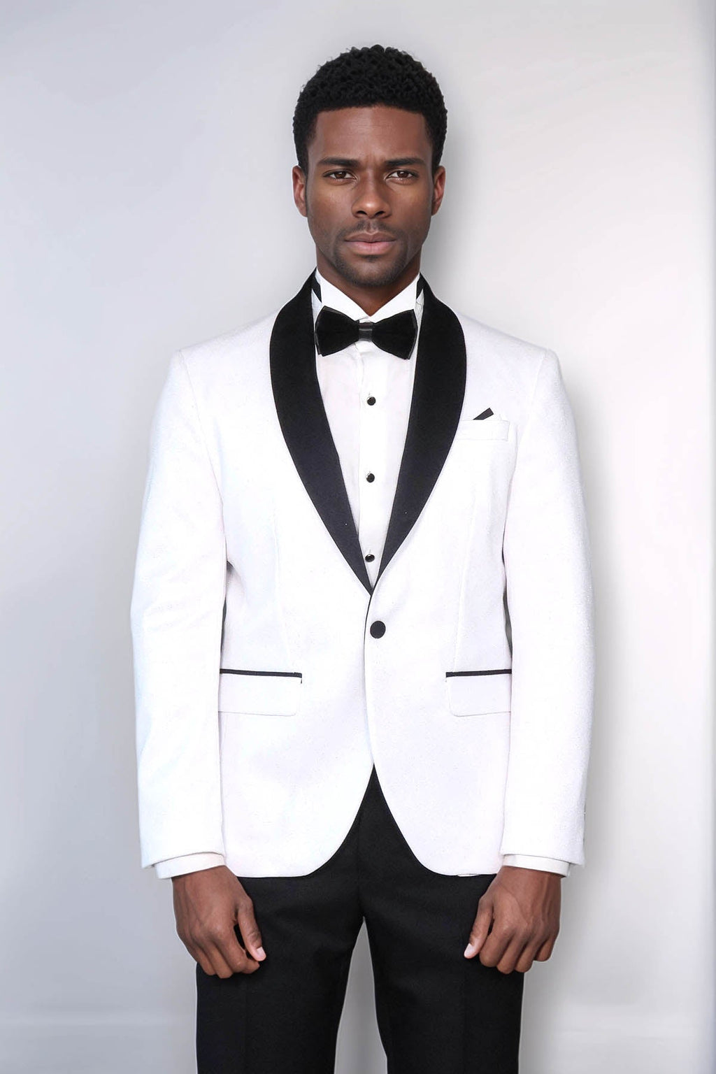 Slim Fit Shawl Lapel White Men Shiny Blazer - Wessi