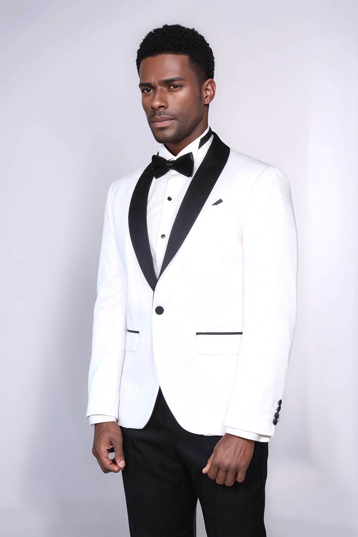 Slim Fit Shawl Lapel White Men Shiny Blazer - Wessi