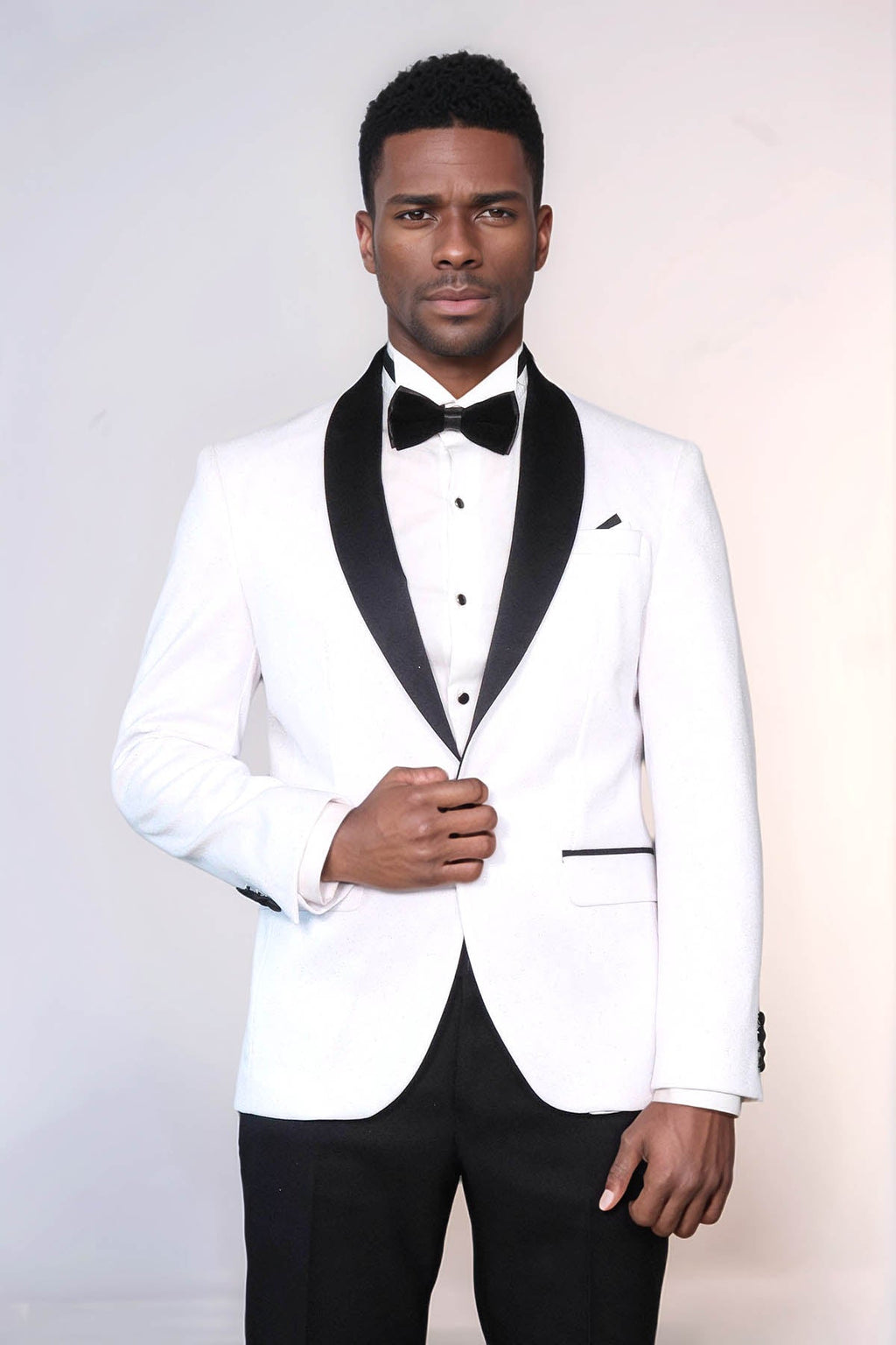 Slim Fit Shawl Lapel White Men Shiny Blazer - Wessi