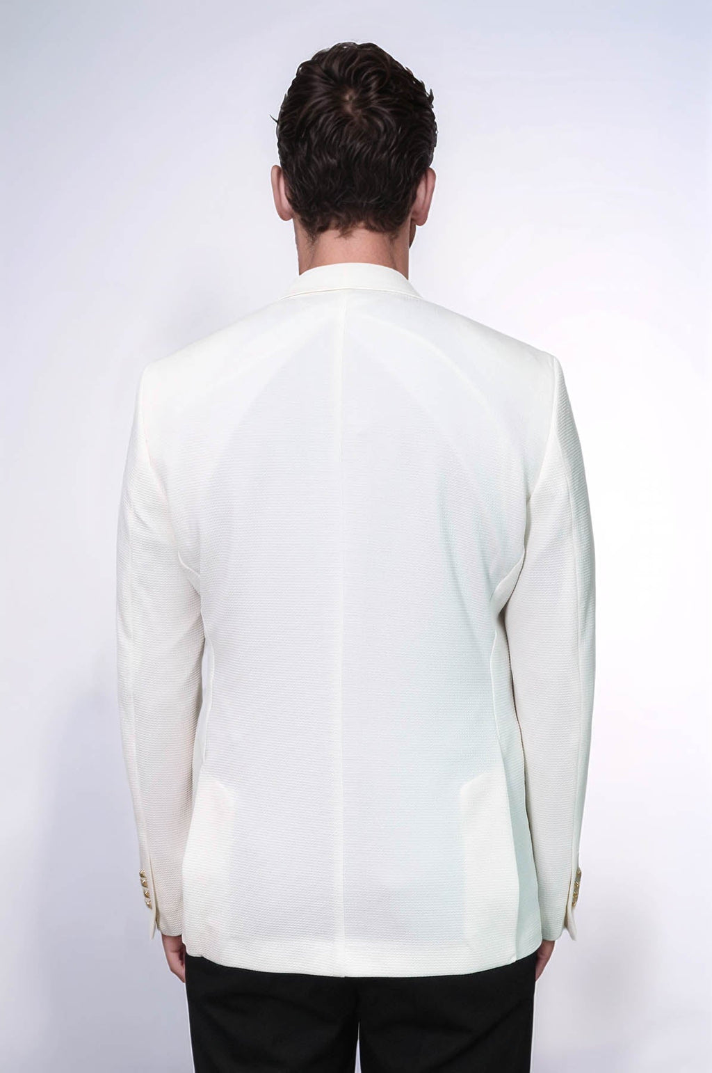 Ecru Textured Gold Metal Button Slim Fit Men's Blazer Jacket - Wessi