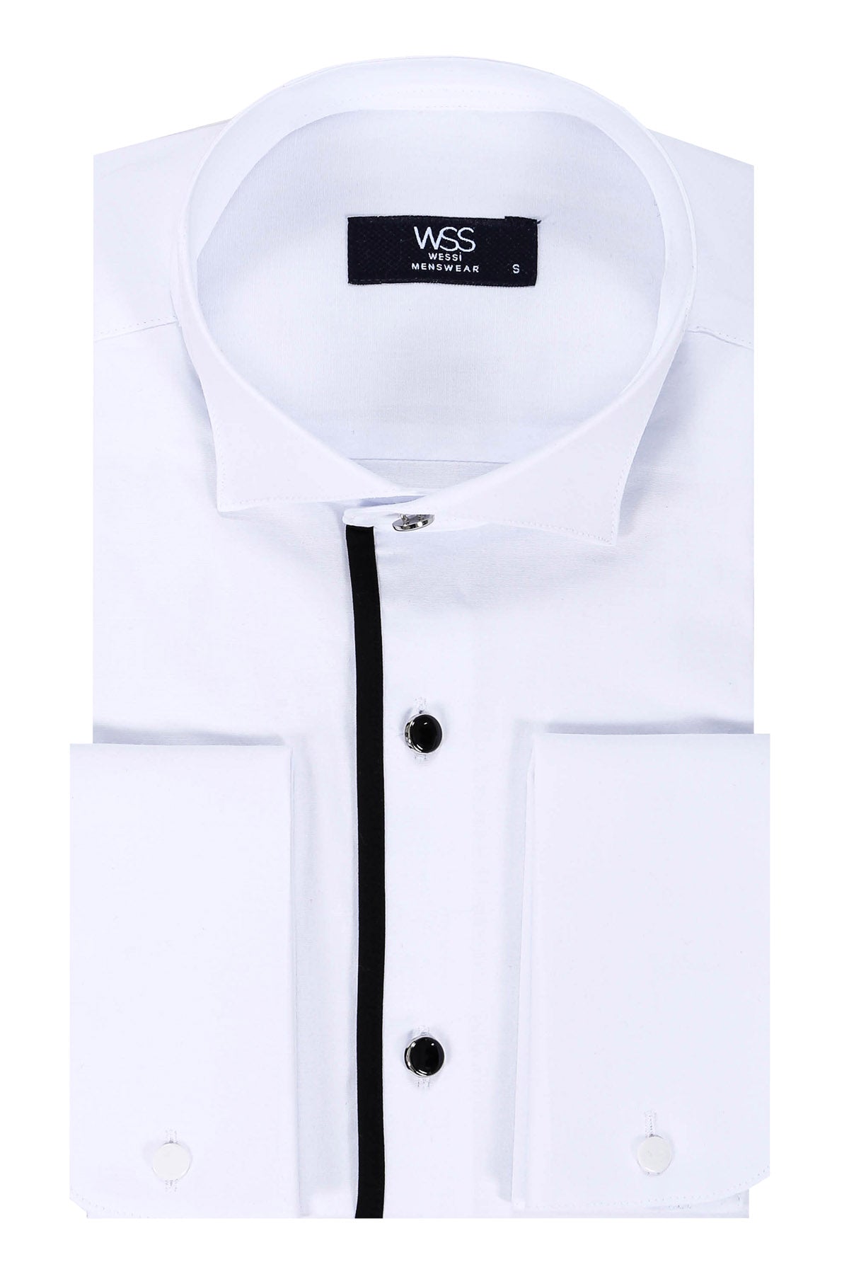 Black Buttoned Long Sleeves White Men Tuxedo Shirt - Wessi