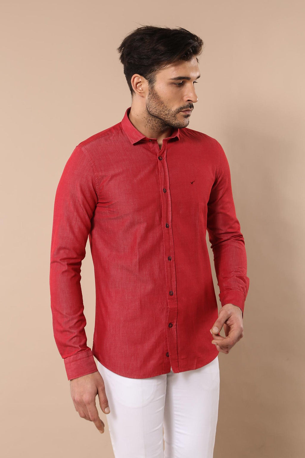Patterned Cotton Slim Fit Burgundy Shirt - Wessi