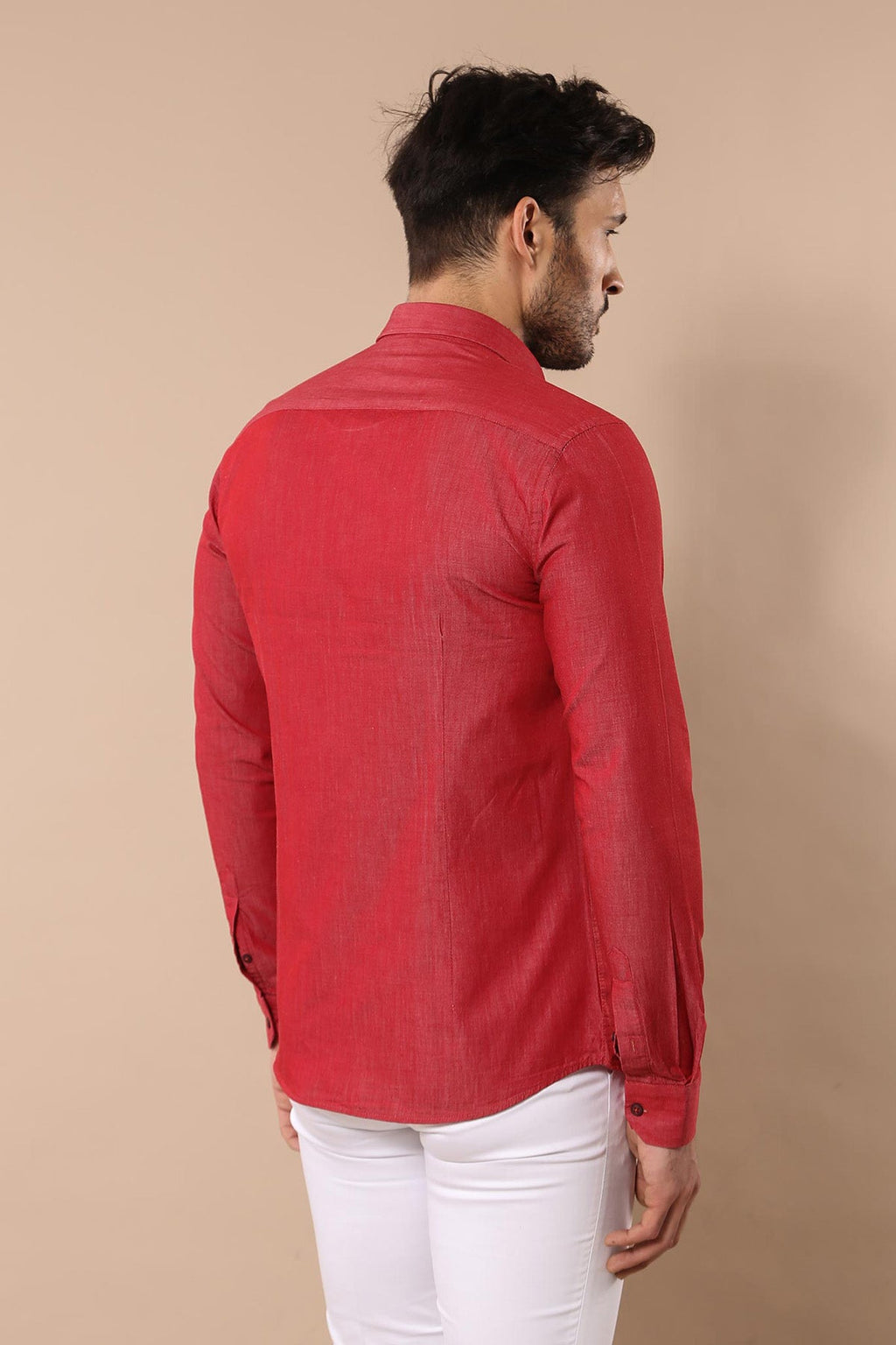 Patterned Cotton Slim Fit Burgundy Shirt - Wessi