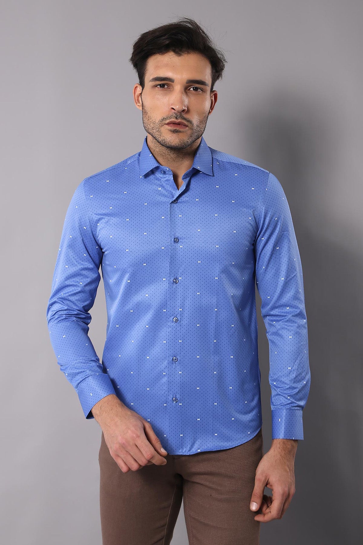 Dot Patterned Blue Shirt | Wessi - Wessi