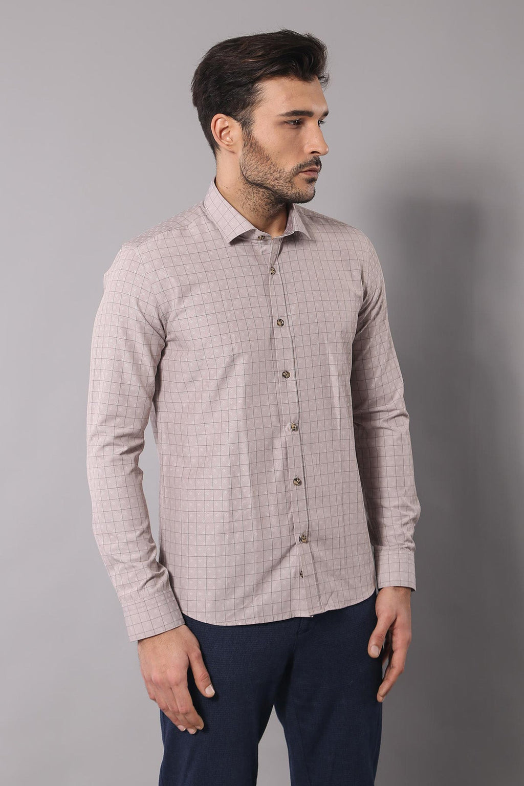 Patterned Slim Fit Beige Shirt - Wessi