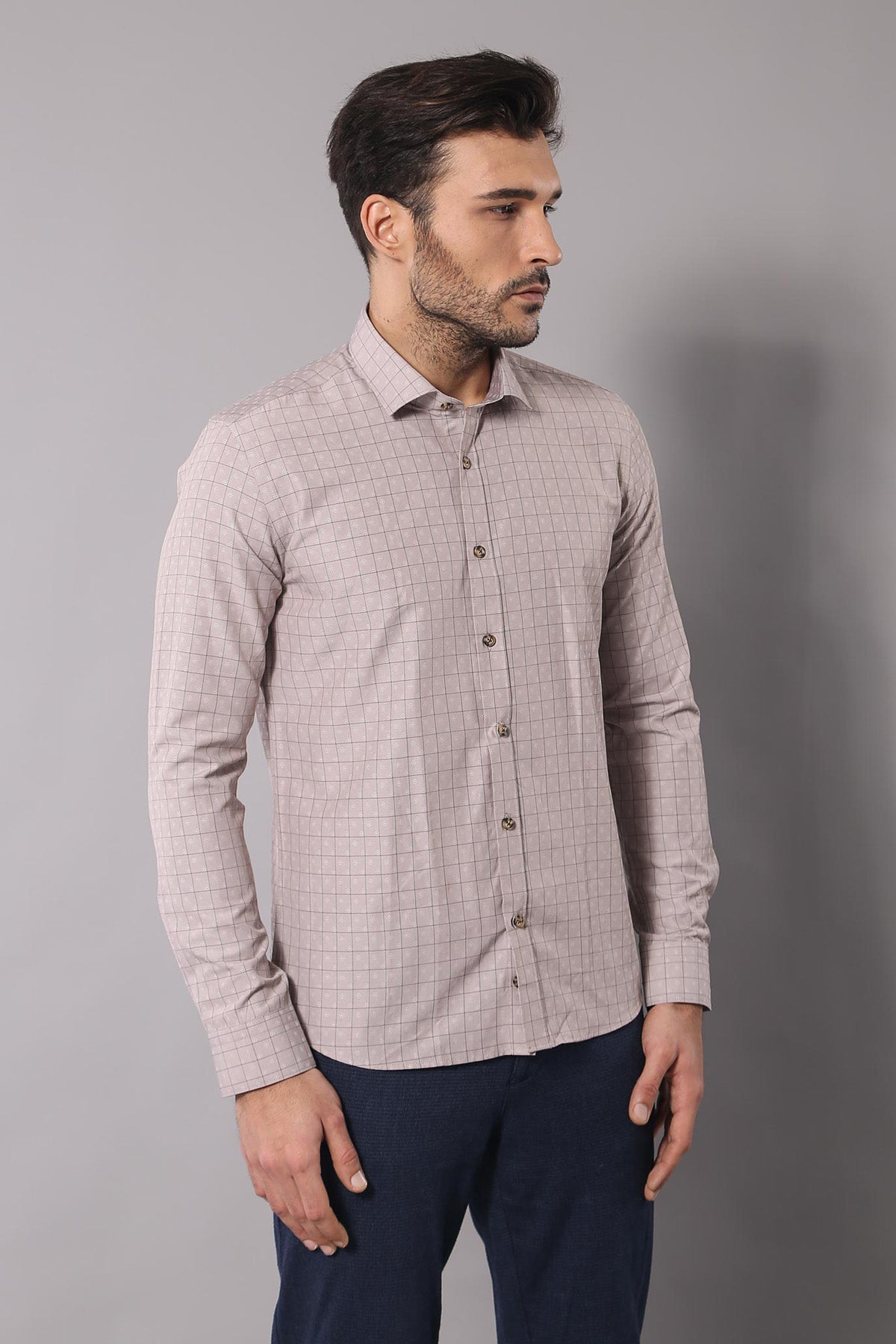Patterned Slim Fit Beige Shirt - Wessi