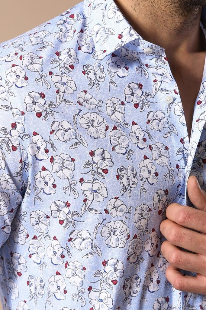 Patterned Cotton Light Blue Shirt-Wessi