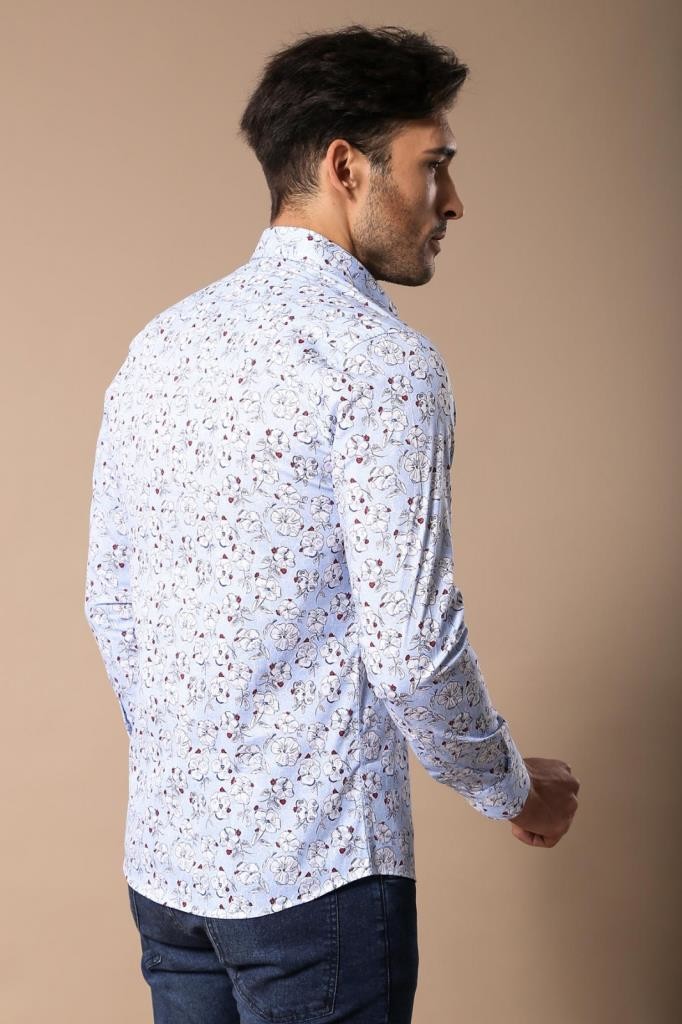 Patterned Cotton Light Blue Shirt-Wessi