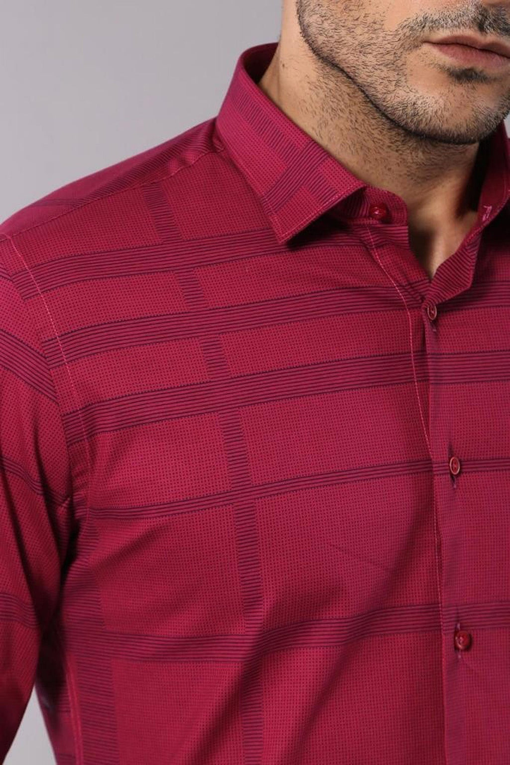Patterned Striped Burgundy Shirt-Wessi