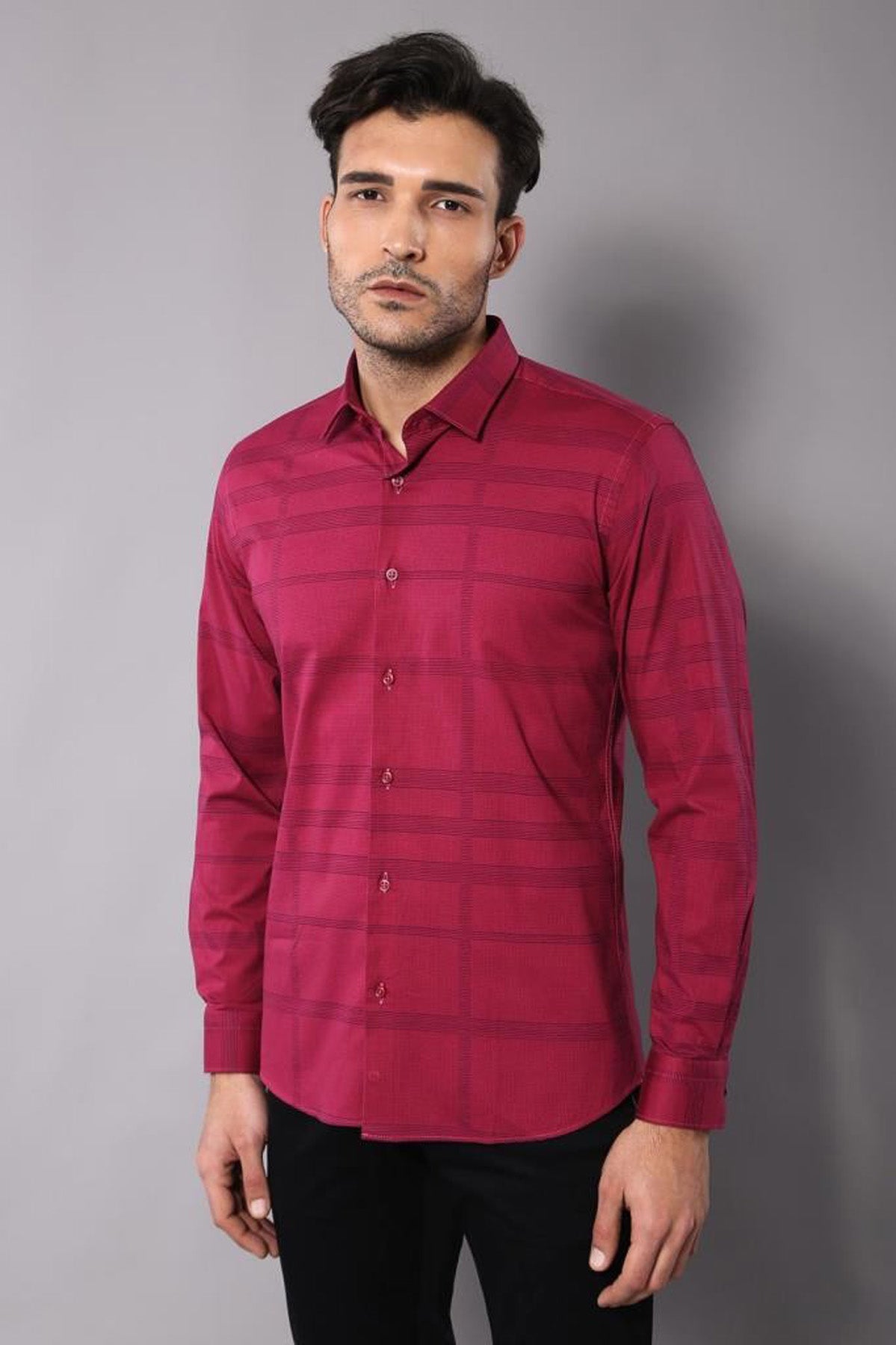 Patterned Striped Burgundy Shirt-Wessi