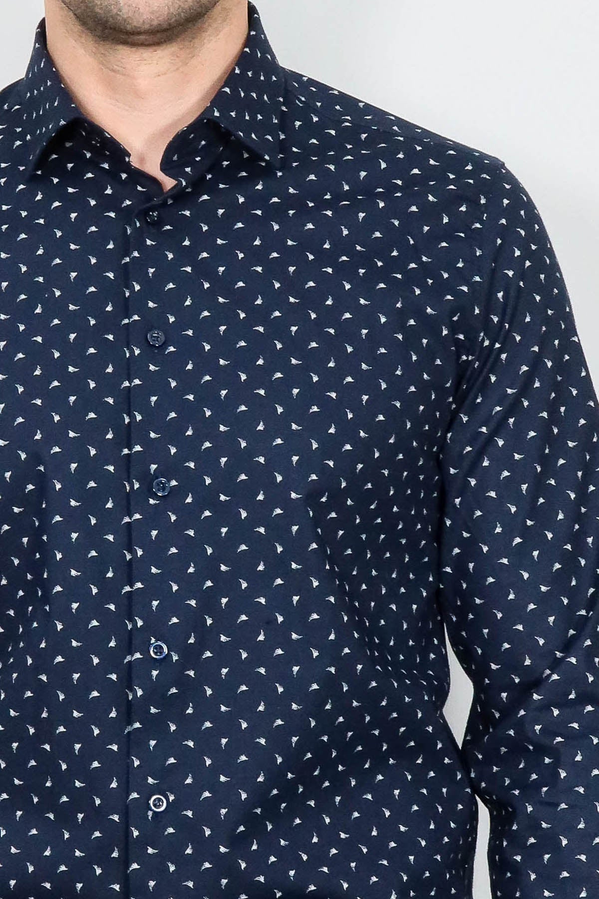 Men’s Navy Shirt with Minimal White Pattern – Wessi