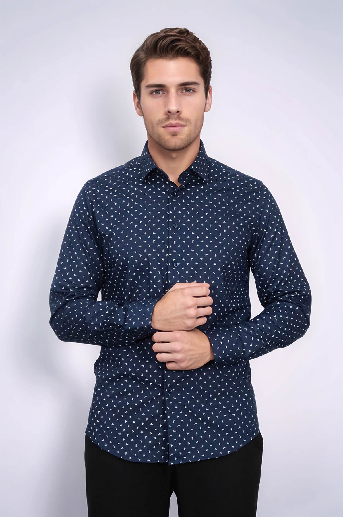 Men’s Navy Shirt with Minimal White Pattern – Wessi
