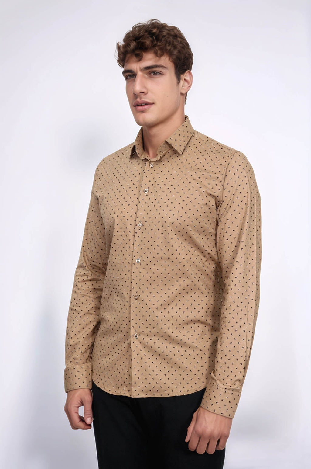 Men’s Beige Shirt with Minimal Black Pattern – Wessi
