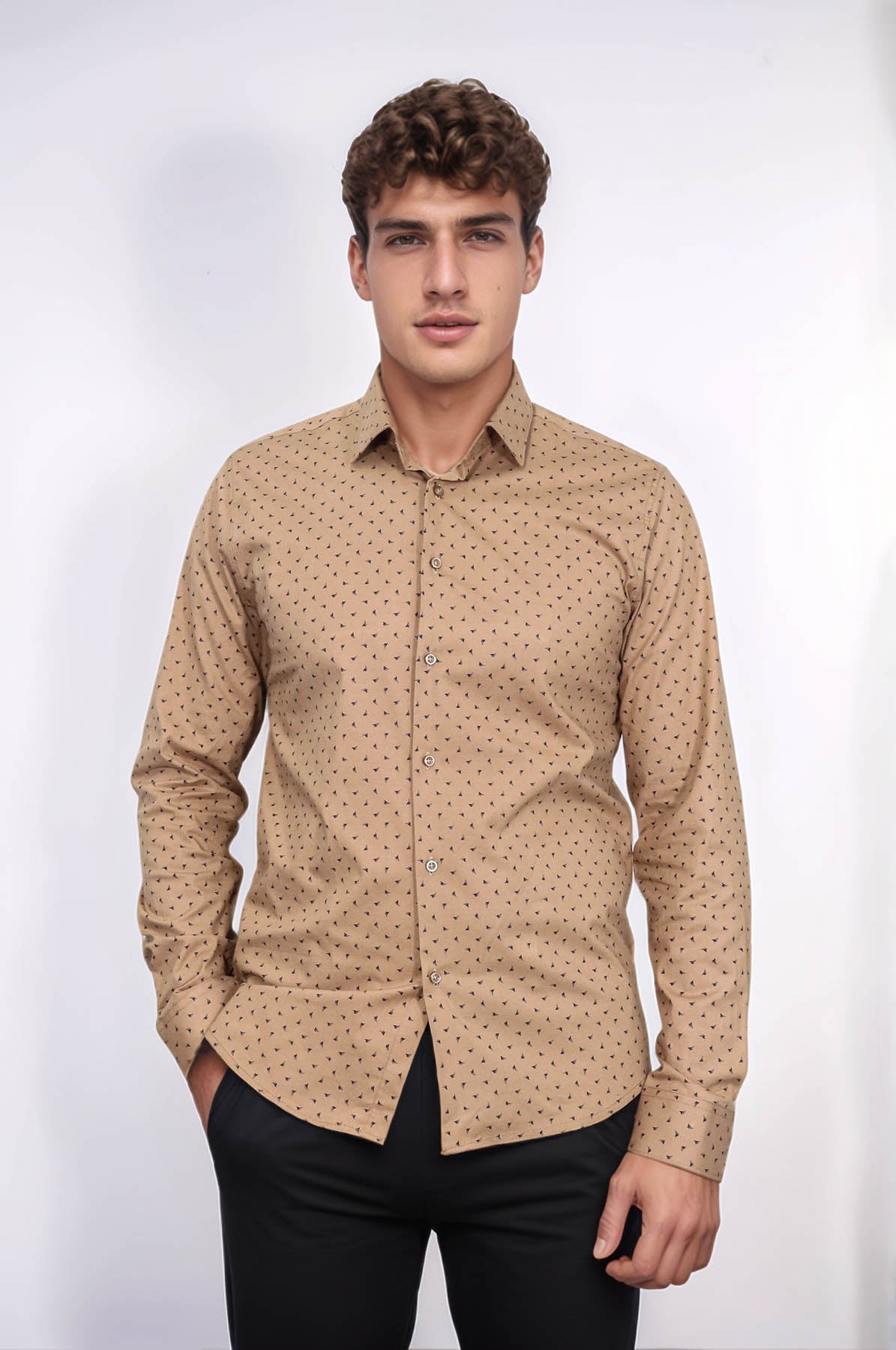 Men’s Beige Shirt with Minimal Black Pattern – Wessi