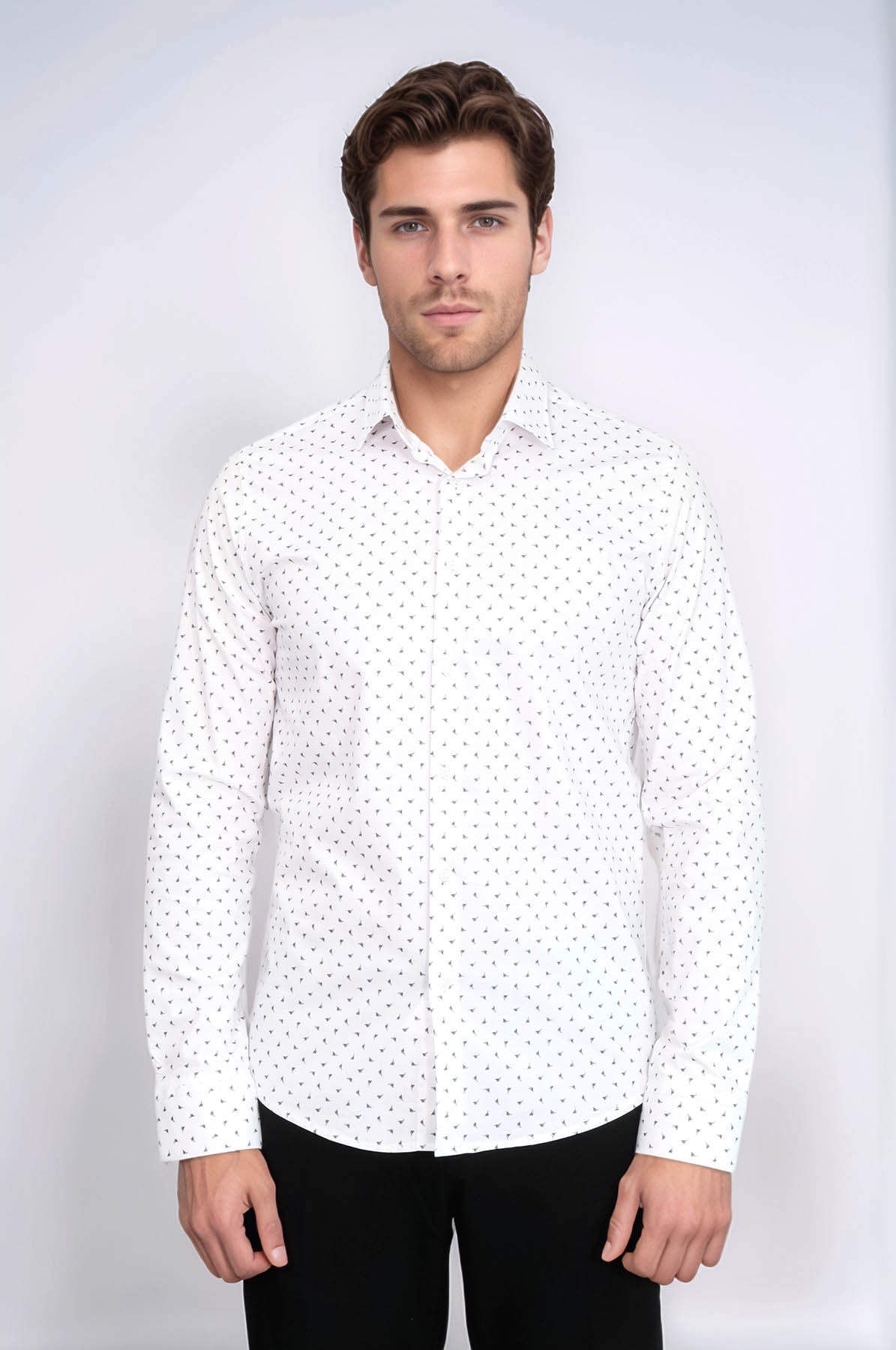 Men’s White Shirt with Minimal Grey Pattern – Wessi