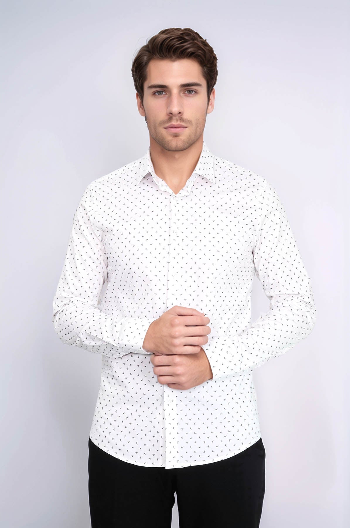 Men’s White Shirt with Minimal Grey Pattern – Wessi