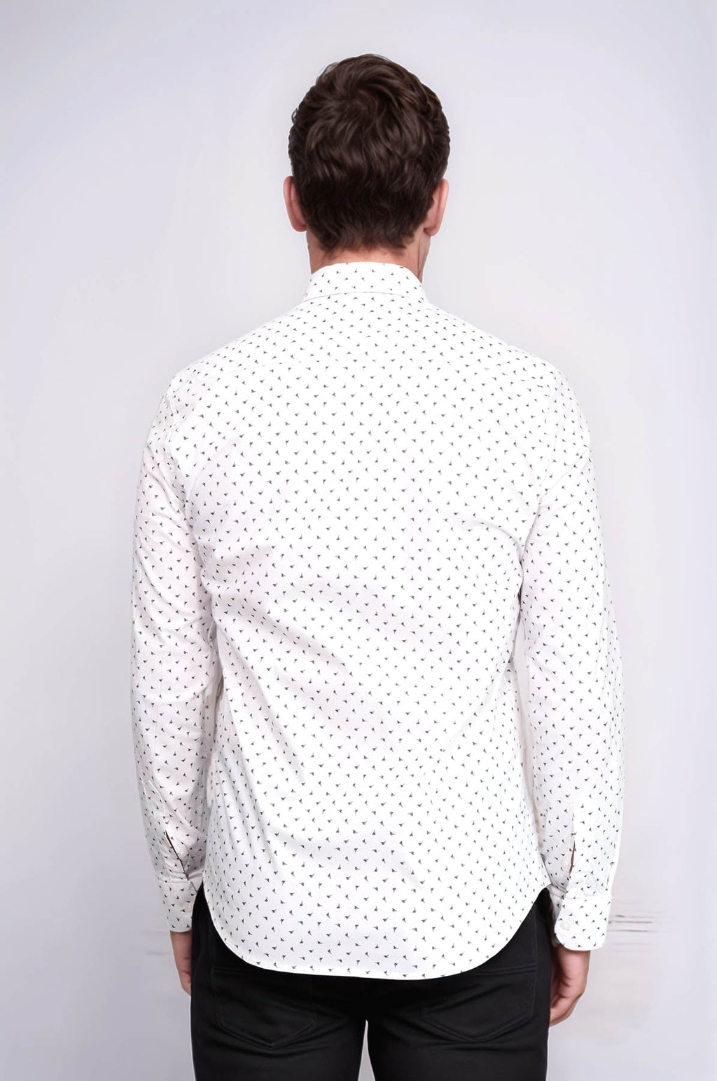 Men’s White Shirt with Minimal Grey Pattern – Wessi