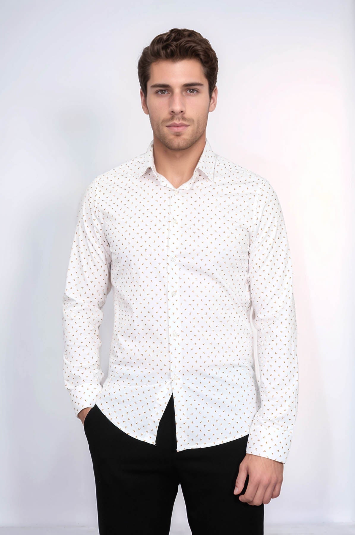 Minimal Golden Print White Men's Shirt - Wessi