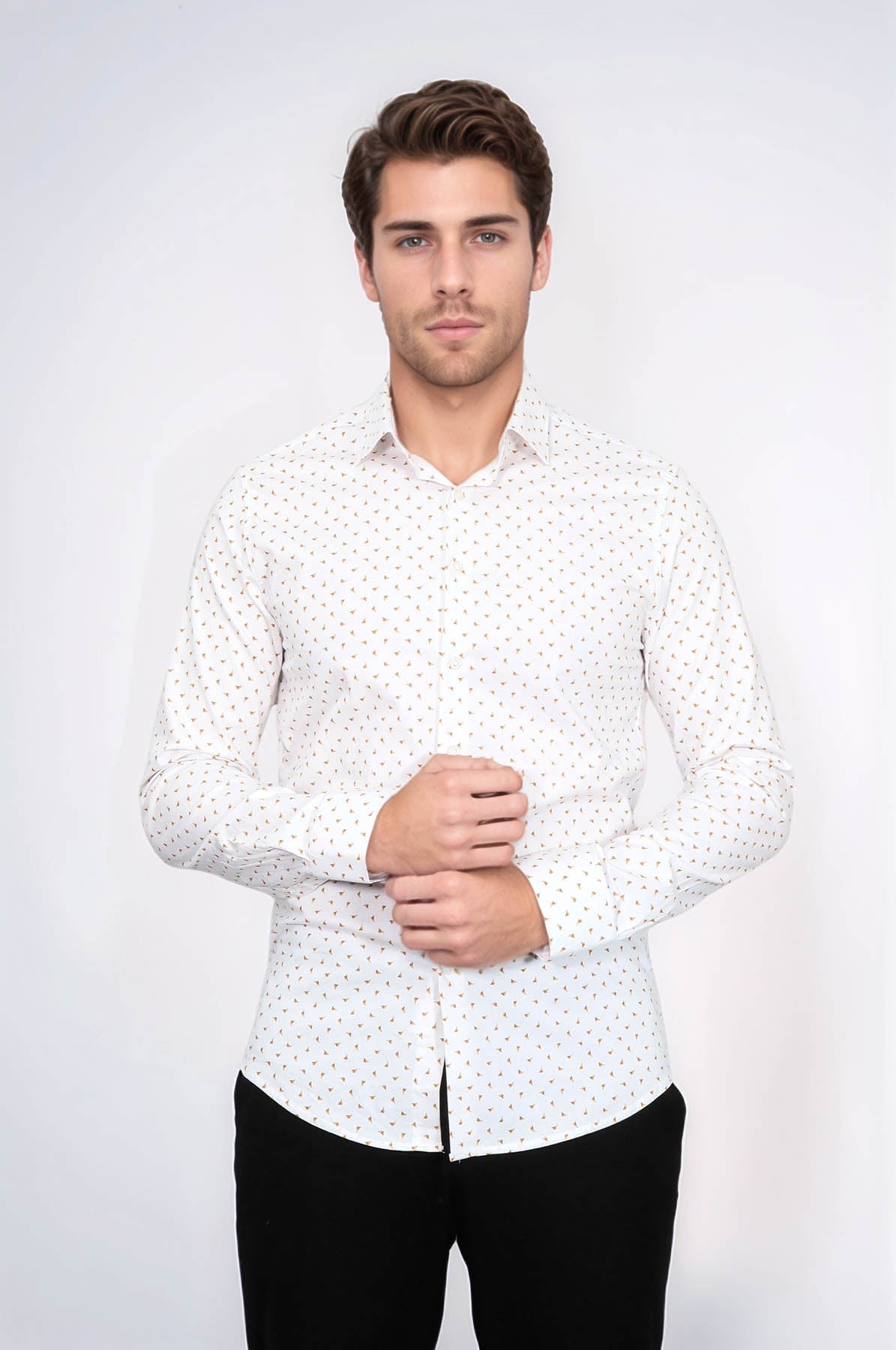 Minimal Golden Print White Men's Shirt - Wessi