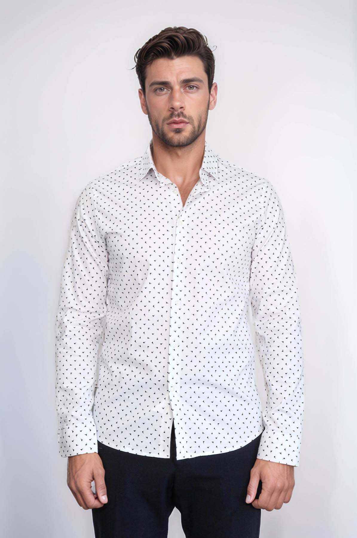 Men’s White Shirt with Minimal Black Pattern – Wessi