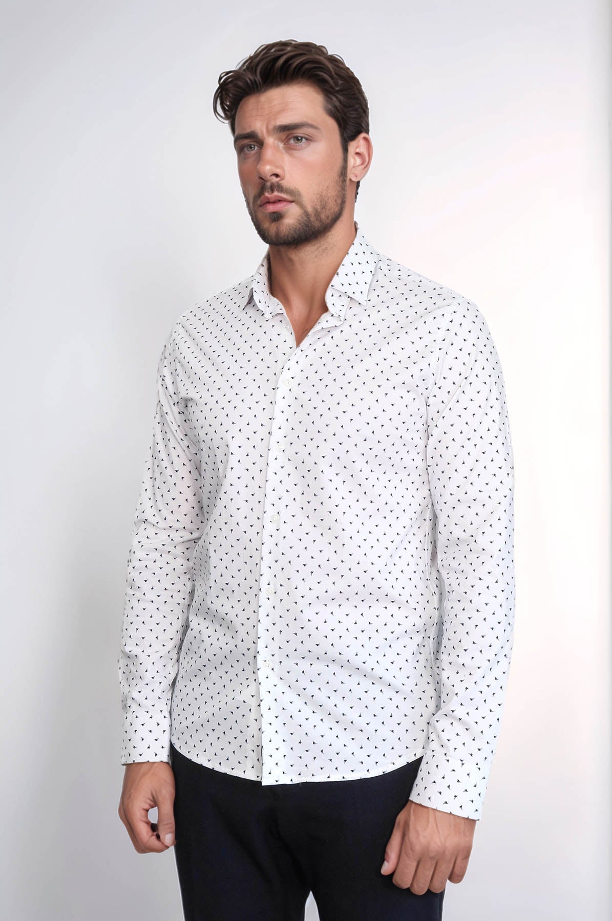 Men’s White Shirt with Minimal Black Pattern – Wessi
