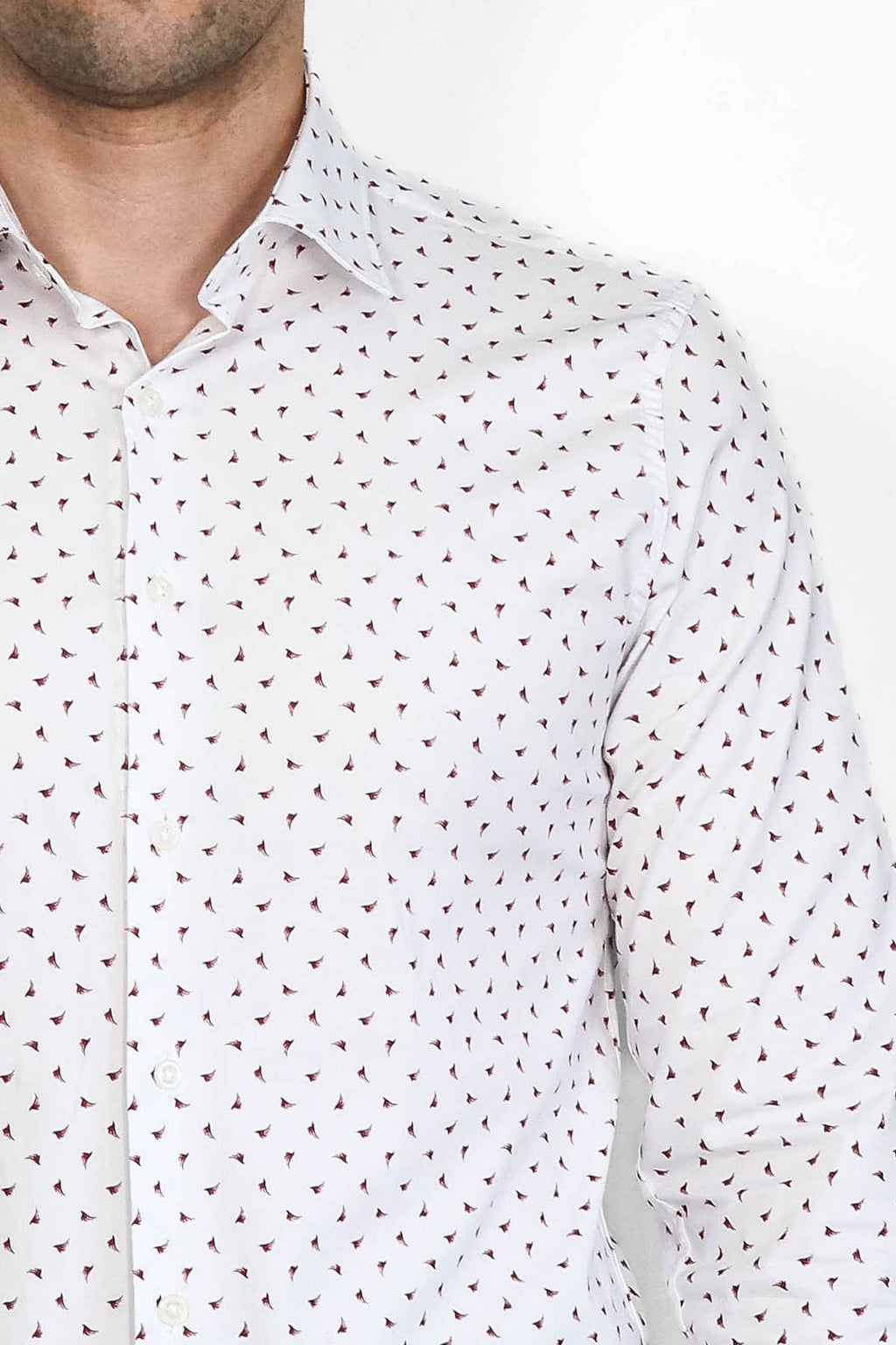 Men’s White Shirt with Minimal Burgundy Pattern – Wessi