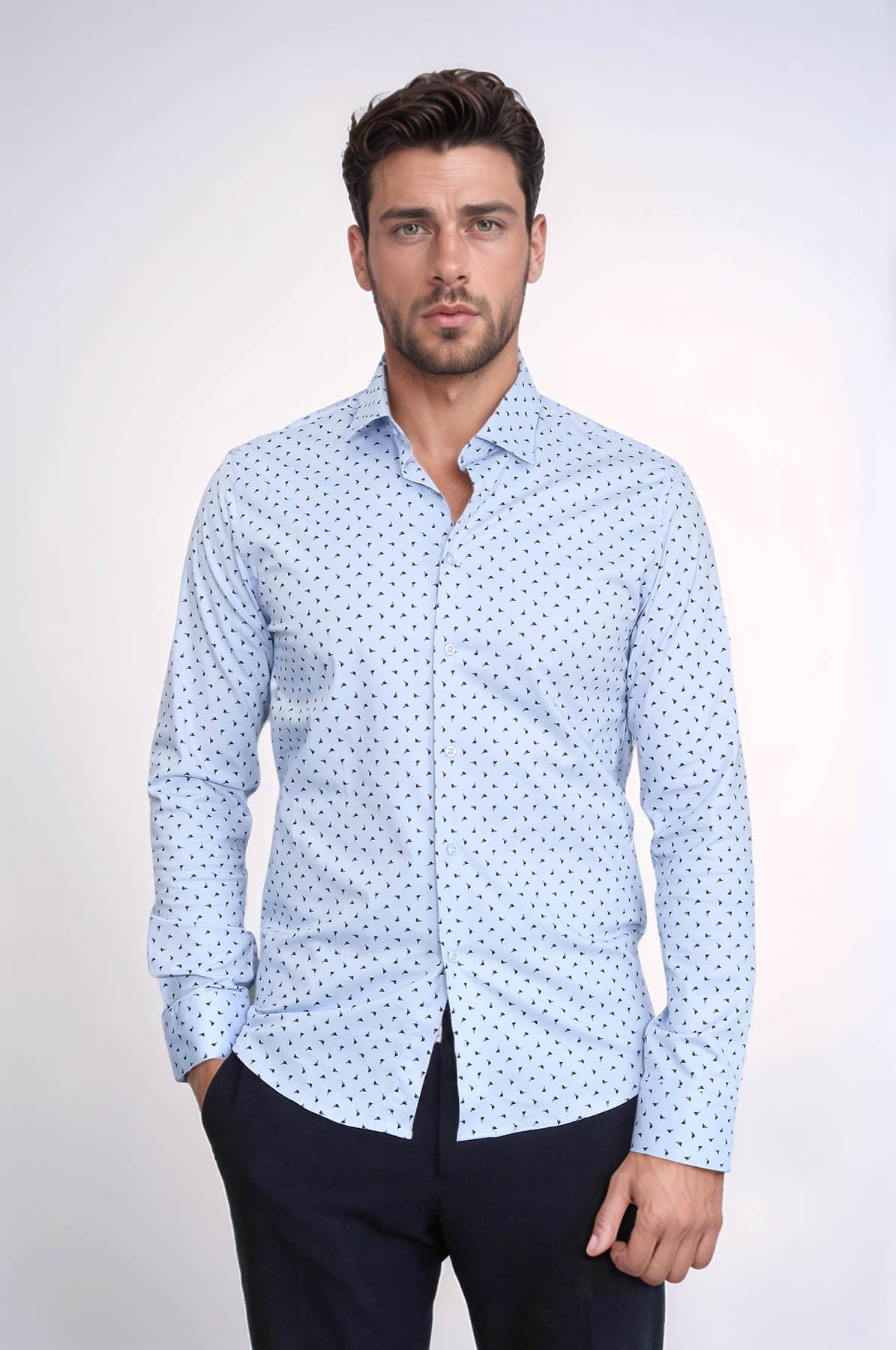 Men’s Light Blue Shirt with Minimal Black Pattern – Wessi