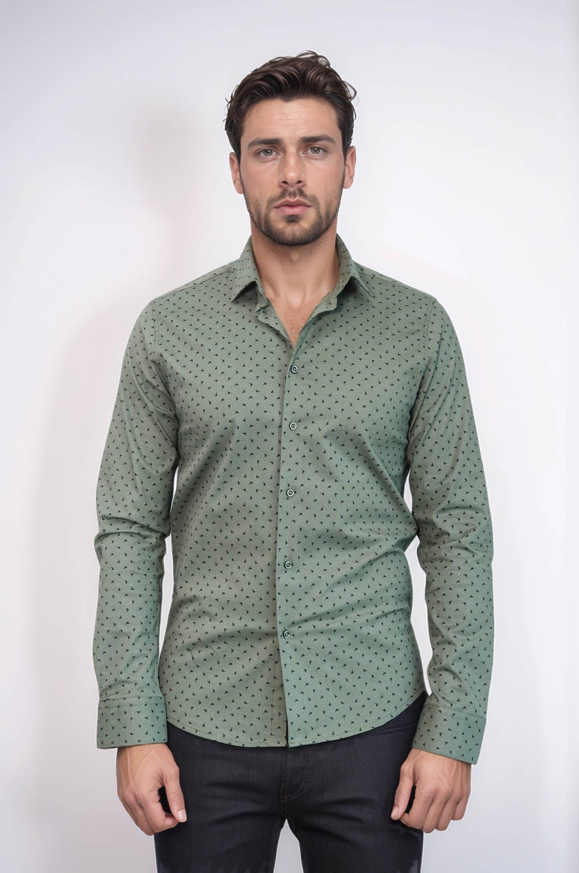 Men’s Khaki Shirt with Minimal Black Pattern – Wessi